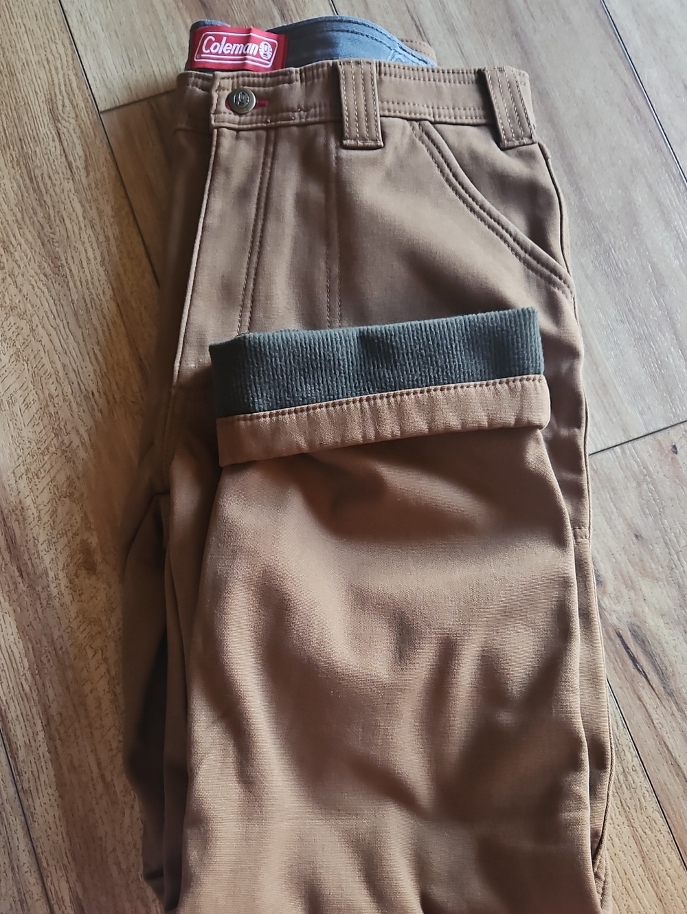 Coleman Men's Tan Brown Work Chinos with Olive Cuff Detail